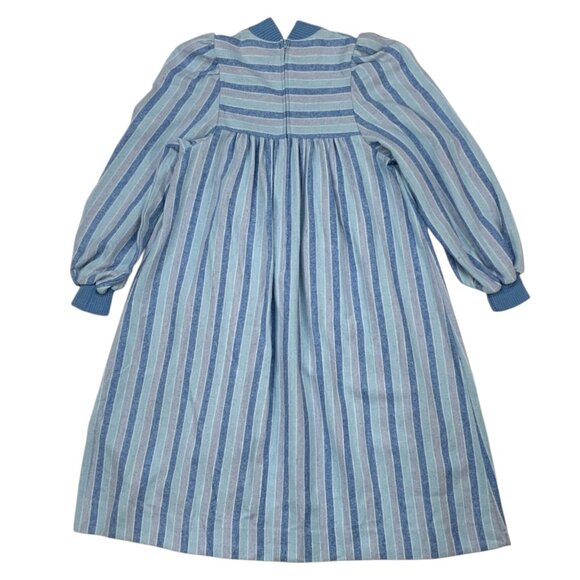 Petit Diable Girls Vintage Flannel Dress 10 Years Old Long Sleeve Blue - Picture 10 of 11